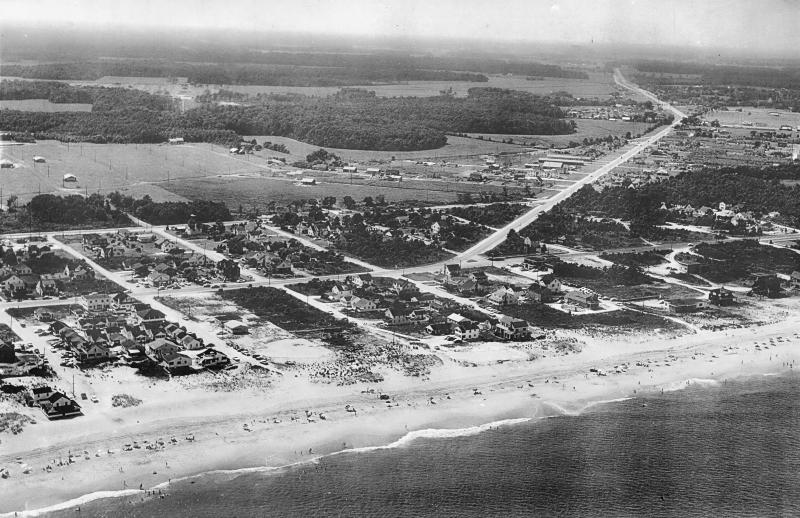 This early aerial photo of Dewey Beach shows the Walsh home and cottage in the bottom left, across the highway from the Duggan home, later to be the Shark Tank, and the empty lot next to it which would become The Starboard. SUBMITTED PHOTO